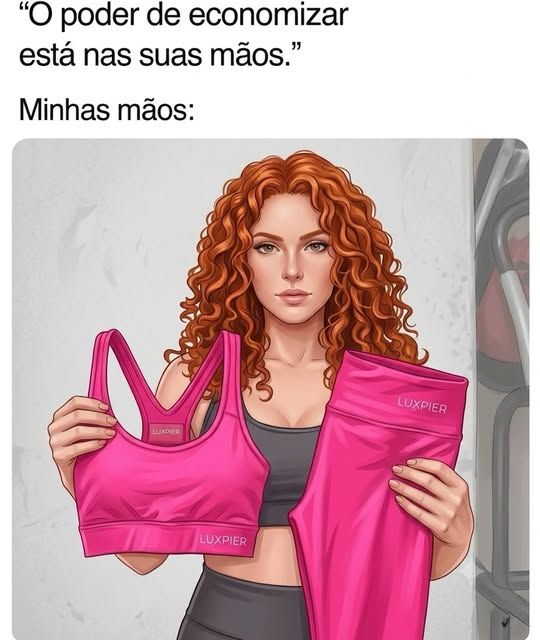 Ilustração da marca segurando um top e um cropped rosa